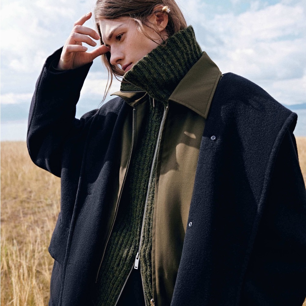 Ellen Tracy Black Wool Coat with High Neck Collar Option